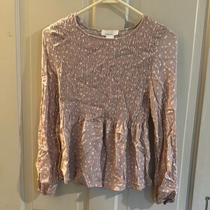 Madewell Tan and Brown Smocked Peplum Blouse